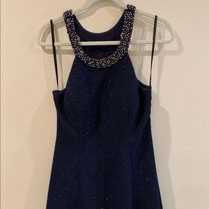 Blue dress w/beaded neckline and see through back